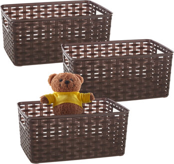 Opbergmand - 3x - Kastmand - rotan kunststof - choco bruin - 6 Liter - 19 x 29 x 13 cm