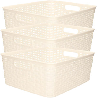 Opbergmand - 3x - Kastmand - rotan kunststof - creme wit - 12 Liter - 30 x 37 x 13 cm