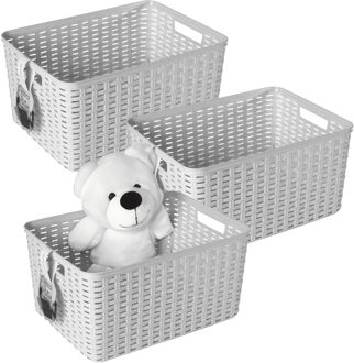Opbergmand - 3x - Kastmand - rotan kunststof - creme wit - 18 Liter - 29 x 39 x 20 cm