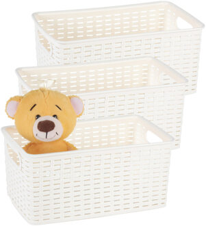 Opbergmand - 3x - Kastmand - rotan kunststof - creme wit - 5 Liter - 15 x 28 x 13 cm