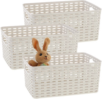 Opbergmand - 3x - Kastmand - rotan kunststof - creme wit - 6 Liter - 19 x 29 x 13 cm