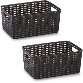 Opbergmand - 3x - Kastmand - rotan kunststof - donkerbruin - 10 Liter - 22 x 33 x 16 cm