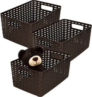 Opbergmand - 3x - Kastmand - rotan kunststof - donkerbruin - 10 Liter - 22 x 33 x 16 cm