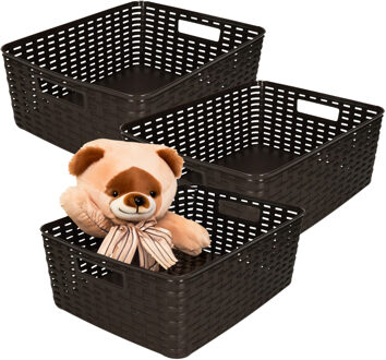 Opbergmand - 3x - Kastmand - rotan kunststof - donkerbruin - 12 Liter - 30 x 37 x 13 cm