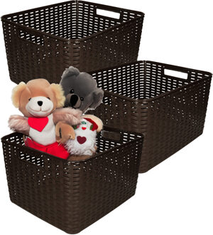 Opbergmand - 3x - Kastmand - rotan kunststof - donkerbruin - 18 Liter - 29 x 39 x 20 cm