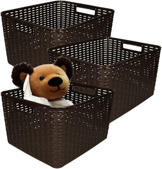 Opbergmand - 3x - Kastmand - rotan kunststof - donkerbruin - 28 Liter - 34 x 40 x 23 cm