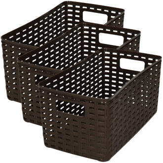 Opbergmand - 3x - Kastmand - rotan kunststof - donkerbruin - 5 Liter - 15 x 28 x 13 cm