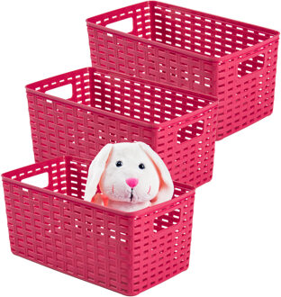 Opbergmand - 3x - Kastmand - rotan kunststof - fuchsia roze - 5 Liter - 15 x 28 x 13 cm