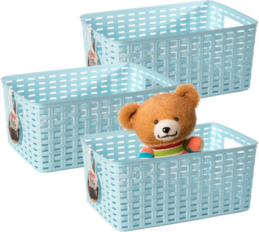 Opbergmand - 3x - Kastmand - rotan kunststof - ijsblauw - 10 Liter - 22 x 33 x 16 cm