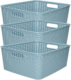 Opbergmand - 3x - Kastmand - rotan kunststof - ijsblauw - 12 Liter - 30 x 37 x 13 cm