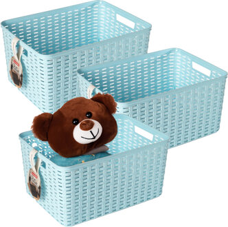 Opbergmand - 3x - Kastmand - rotan kunststof - ijsblauw - 18 Liter - 29 x 39 x 20 cm