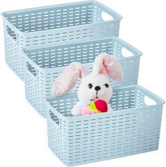 Opbergmand - 3x - Kastmand - rotan kunststof - ijsblauw - 5 Liter - 15 x 28 x 13 cm