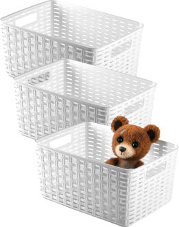 Opbergmand - 3x - Kastmand - rotan kunststof - ivoor wit - 10 Liter - 22 x 33 x 16 cm