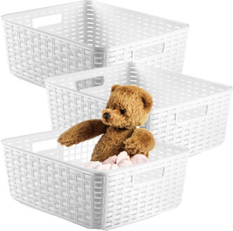 Opbergmand - 3x - Kastmand - rotan kunststof - ivoor wit - 12 Liter - 30 x 37 x 13 cm