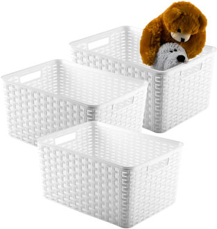 Opbergmand - 3x - Kastmand - rotan kunststof - ivoor wit - 18 Liter - 29 x 39 x 20 cm