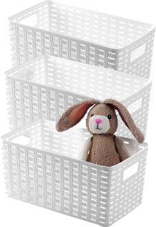 Opbergmand - 3x - Kastmand - rotan kunststof - ivoor wit - 5 Liter - 15 x 28 x 13 cm
