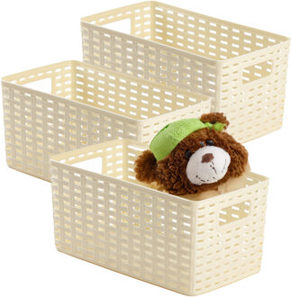 Opbergmand - 3x - Kastmand - rotan kunststof - ivoor wit - 6 Liter - 19 x 29 x 13 cm