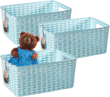 Opbergmand - 3x - Kastmand - rotan kunststof - lichtblauw - 10 Liter - 22 x 33 x 16 cm