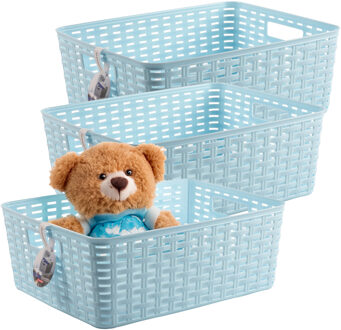Opbergmand - 3x - Kastmand - rotan kunststof - lichtblauw - 12 Liter - 30 x 37 x 13 cm