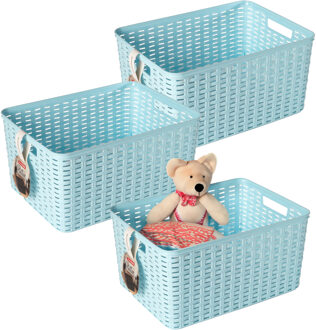 Opbergmand - 3x - Kastmand - rotan kunststof - lichtblauw - 18 Liter - 29 x 39 x 20 cm