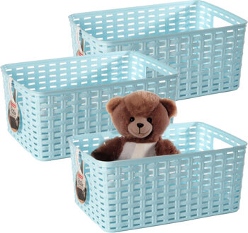 Opbergmand - 3x - Kastmand - rotan kunststof - lichtblauw - 5 Liter - 15 x 28 x 13 cm
