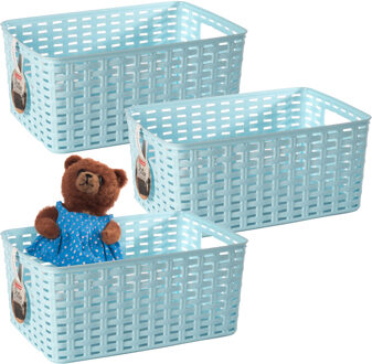 Opbergmand - 3x - Kastmand - rotan kunststof - lichtblauw - 6 Liter - 19 x 29 x 13 cm