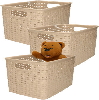Opbergmand - 3x - Kastmand - rotan kunststof - lichtbruin - 10 Liter - 22 x 33 x 16 cm