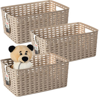 Opbergmand - 3x - Kastmand - rotan kunststof - lichtbruin - 6 Liter - 19 x 29 x 13 cm