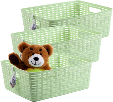 Opbergmand - 3x - Kastmand - rotan kunststof - lichtgroen - 12 Liter - 30 x 37 x 13 cm