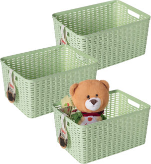 Opbergmand - 3x - Kastmand - rotan kunststof - lichtgroen - 18 Liter - 29 x 39 x 20 cm
