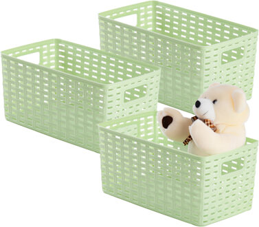 Opbergmand - 3x - Kastmand - rotan kunststof - lichtgroen - 5 Liter - 15 x 28 x 13 cm