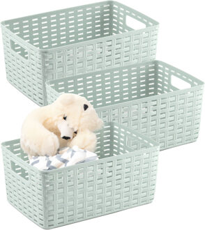Opbergmand - 3x - Kastmand - rotan kunststof - lichtgroen - 6 Liter - 19 x 29 x 13 cm
