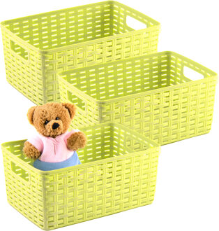 Opbergmand - 3x - Kastmand - rotan kunststof - limegroen - 10 Liter - 22 x 33 x 16 cm