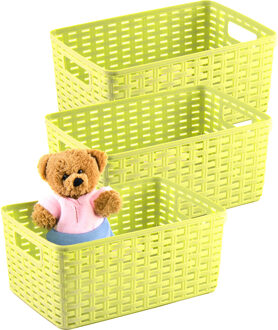 Opbergmand - 3x - Kastmand - rotan kunststof - limegroen - 12 Liter - 30 x 37 x 13 cm