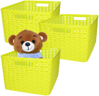 Opbergmand - 3x - Kastmand - rotan kunststof - limegroen - 18 Liter - 29 x 39 x 20 cm