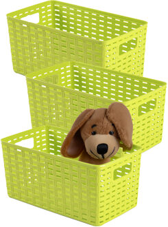 Opbergmand - 3x - Kastmand - rotan kunststof - limegroen - 5 Liter - 15 x 28 x 13 cm