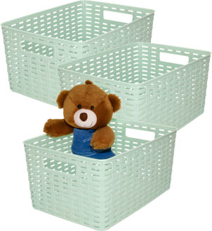 Opbergmand - 3x - Kastmand - rotan kunststof - mintgroen - 10 Liter - 22 x 33 x 16 cm