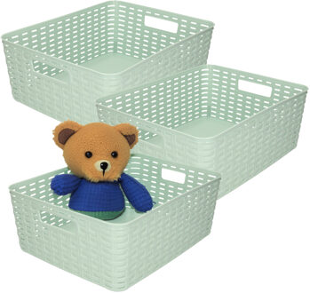 Opbergmand - 3x - Kastmand - rotan kunststof - mintgroen - 12 Liter - 30 x 37 x 13 cm