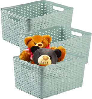 Opbergmand - 3x - Kastmand - rotan kunststof - mintgroen - 18 Liter - 29 x 39 x 20 cm