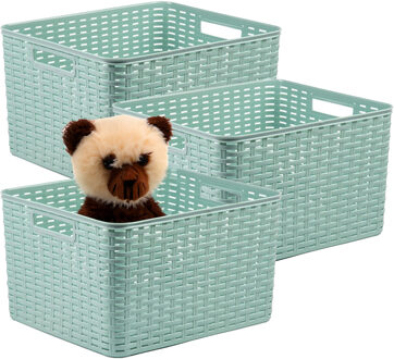Opbergmand - 3x - Kastmand - rotan kunststof - mintgroen - 28 Liter - 34 x 40 x 23 cm