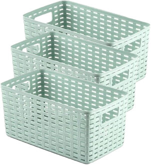 Opbergmand - 3x - Kastmand - rotan kunststof - mintgroen - 5 Liter - 15 x 28 x 13 cm