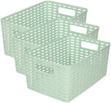 Opbergmand - 3x - Kastmand - rotan kunststof - mintgroen - 6 Liter - 19 x 29 x 13 cm