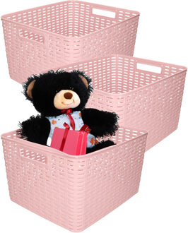Opbergmand - 3x - Kastmand - rotan kunststof - oud roze - 28 Liter - 34 x 40 x 23 cm