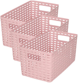 Opbergmand - 3x - Kastmand - rotan kunststof - oud roze - 5 Liter - 15 x 28 x 13 cm