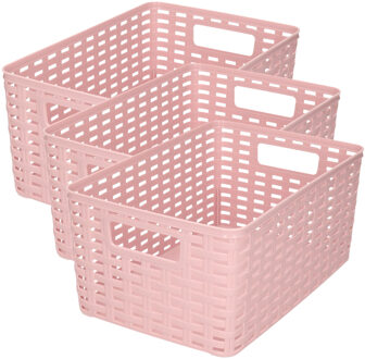 Opbergmand - 3x - Kastmand - rotan kunststof - oud roze - 6 Liter - 19 x 29 x 13 cm