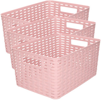 Opbergmand - 3x - Kastmand - rotan kunststof - oudroze - 10 Liter - 22 x 33 x 16 cm