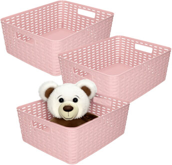 Opbergmand - 3x - Kastmand - rotan kunststof - oudroze - 12 Liter - 30 x 37 x 13 cm
