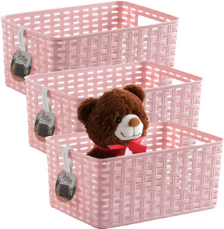 Opbergmand - 3x - Kastmand - rotan kunststof - roze - 10 Liter - 22 x 33 x 16 cm