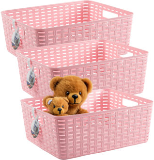 Opbergmand - 3x - Kastmand - rotan kunststof - roze - 12 Liter - 30 x 37 x 13 cm