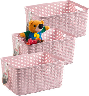 Opbergmand - 3x - Kastmand - rotan kunststof - roze - 18 Liter - 29 x 39 x 20 cm